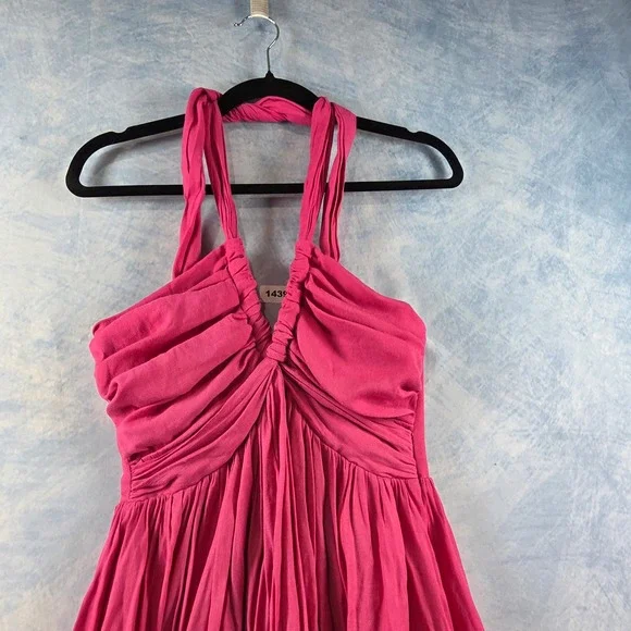 Do+Be Pink Halter Mini Dress Ruched Smocked Back Pleated Summer Party Womens M - Picture 4 of 8